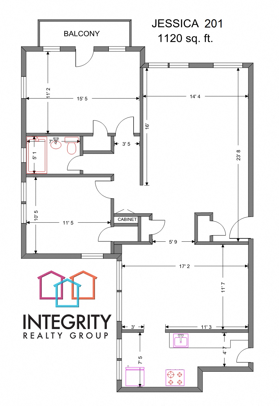 Floor plan layout diagram for Jessica 2 Bedroom 1 Bath C